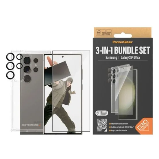 Protection Bundle Samsung S24 Ultra (Hard Case + Screen Protector + Hoops) Panzerglass - Clear